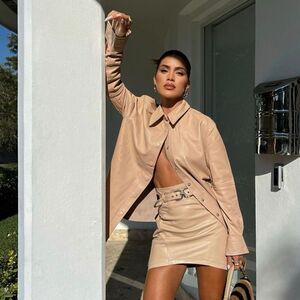 Camila Coelho Luci Leather Mini‎ Skirt in Nude